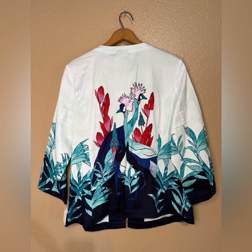 Chico's Floral Asian Watercolor Jacket Lightweight Open Tunic Cotton NWT 1 - Picture 4 of 16